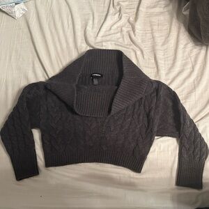 Express Women's Dark Gray Cable Knit Crewneck Sweater